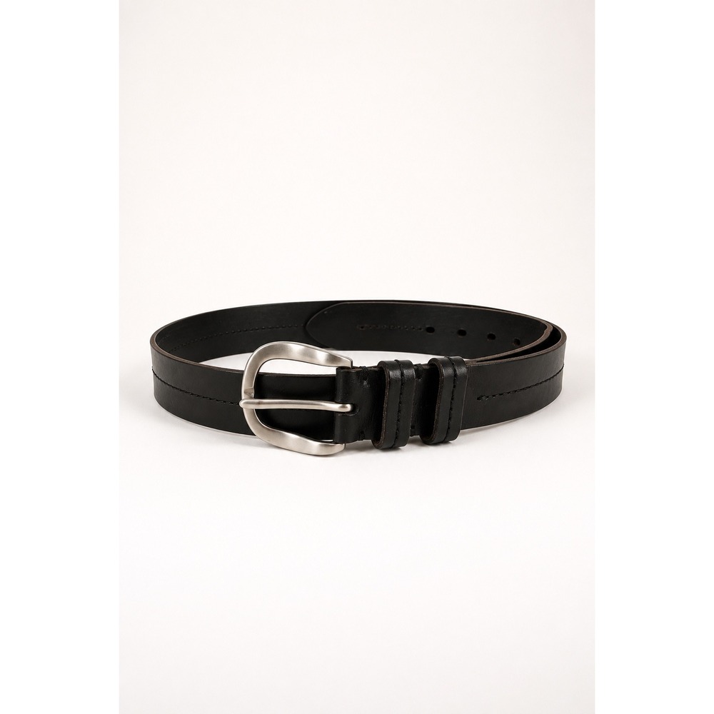 Ralph Lauren Leather Belt Mens Large Black Silver Buckle Classic Preppy